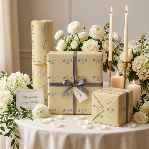 Elegant Boter Geel huwelijks koppel initiaal Cadeaupapier
