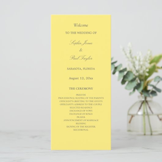 Elegant Boter Geel Trouwprogramma (Staand voorkant)