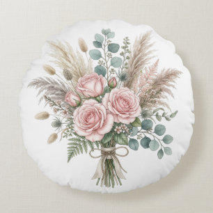 Élégant Bouquet Floral Boho Rose Pâle coussin