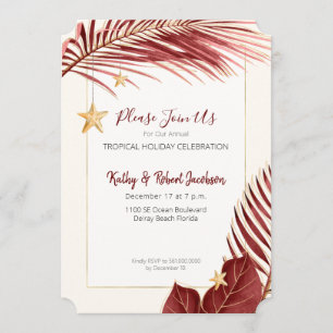 Elegant Bourgogne en Goud Tropische Vakantie Party Kaart