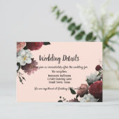 Elegant Bourgogne en roze bloemen Informatiekaartje (Staand voorkant)