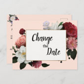Elegant Bourgogne en roze bloemen verander de datu Briefkaart (Voorkant / Achterkant)