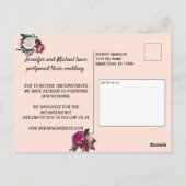 Elegant Bourgogne en roze bloemen verander de datu Briefkaart (Achterkant)