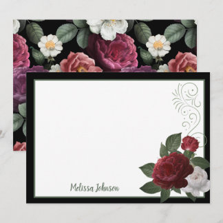 Elegant Bourgogne en roze Floral gepersonaliseerd Notitiekaartje