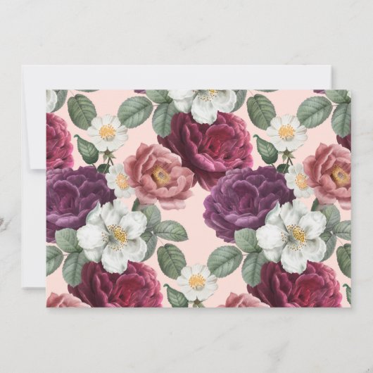 Elegant Bourgogne en roze Floral gepersonaliseerd Notitiekaartje (Achterkant)