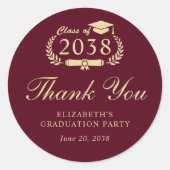Elegant Bourgogne Goud Afstuderen Dank u Ronde Sticker (Voorkant)