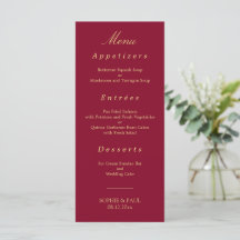Elegant Bourgogne Gouden Beige Bruiloft Menu