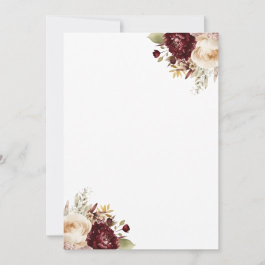 Elegant Bourgogne Ivoor Rustiek Bloemen Bruiloft Kaart (Achterkant)
