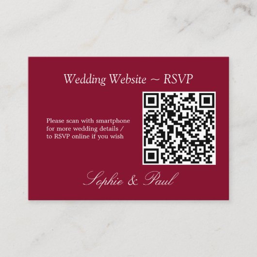 Elegant Bourgogne QR Code Site Web Carte RSVP (Devant)