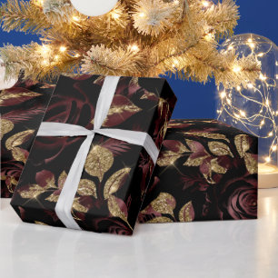 Elegant Bourgogne rood en goud Roos bloemmotief Cadeaupapier