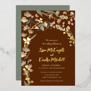 Elegant Bourgogne Wine Sage Botanical Wedding Folie Uitnodiging