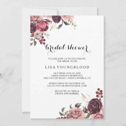 Elegant Bourgogne zomerbloemenVrijgezellenfeest Kaart (Voorkant)