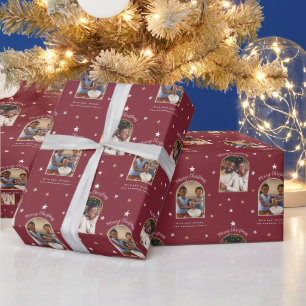 Elegant Bourgondië 2 Foto Boog Modern Kerstmis Cadeaupapier