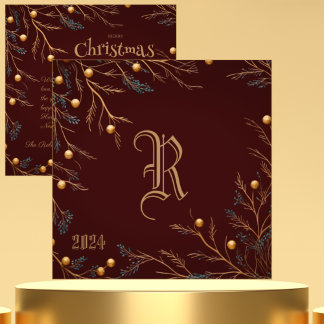 Elegant Bourgondië Familie Monogram Kerst Kaart
