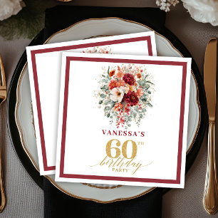 Elegant Bourgondië Goud Bloemig 60ste Verjaardagsf Servet