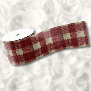 Elegant Bourgondië Ivoor Roest Rood Geruit Patroon Grosgrain Lint