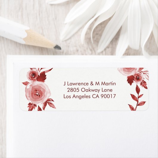 Elegant Bourgondië Roos krans Waterverf Adres Etiket (Insitu)