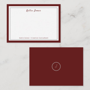 Elegant Bourgondië Zilveren Handtekening Monogram Notitiekaartje