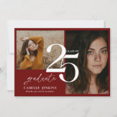 Elegant Bourgondisch Afstuderen Klasse 2025 Feest Kaart (Voorkant)