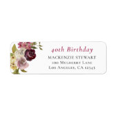 Elegant Bourgondisch Roze Bloemen Retouradres Etiket (Voorkant)