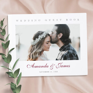 Elegant Bourgondisch Script Custom Photo Wedding Gastenboek
