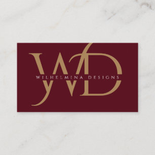 Elegant Bourgundy Gold Monogram Luxe Typografie Visitekaartje