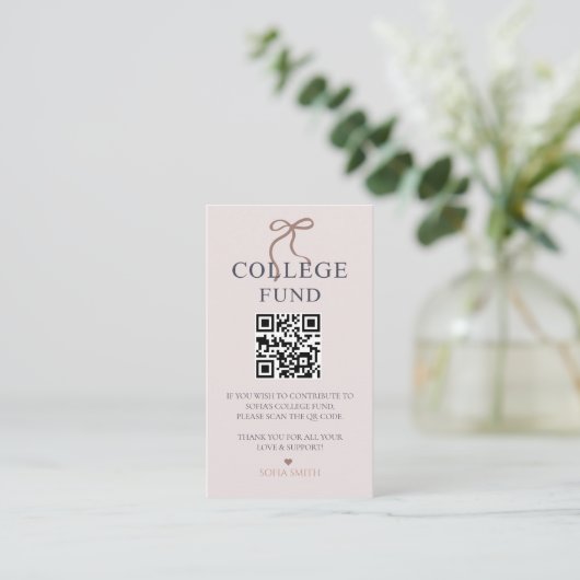 Elegant Bow Afstuderen College Fund QR-code Notitiekaartje (Staand voorkant)
