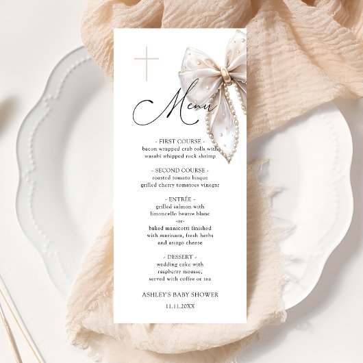 Elegant Bow Baptism Baby Shower Menu