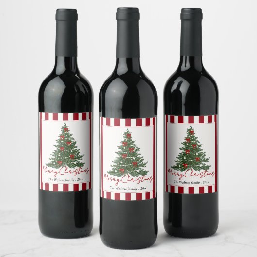 Elegant Bow Christmas Tree Party Wine Label Wijn Etiket (Flessen)