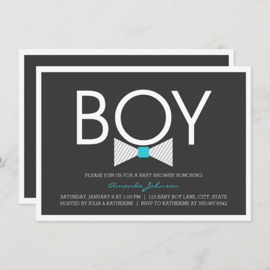 Elegant Bow Cravate garçon bébé douche Invitations (Devant / Derrière)