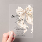 Elegant Bow Floral Bridal Shower  Acryl Uitnodigingen (Insitu (Draagbaar))