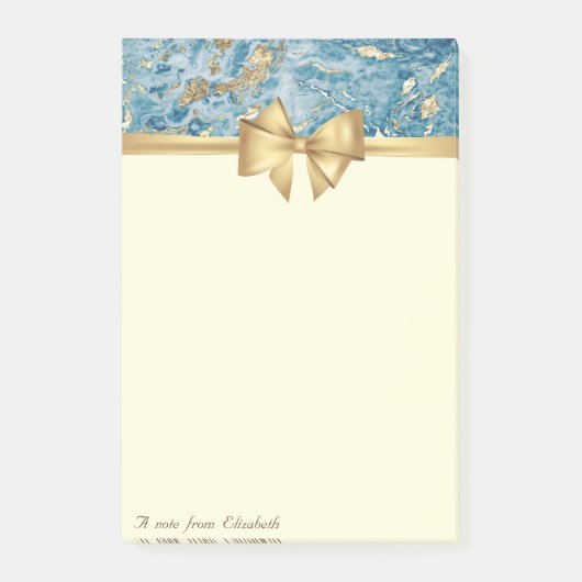 Elegant Bow, gouden blauwe marmer textuur Glitter Post-it® Notes (Voorkant)