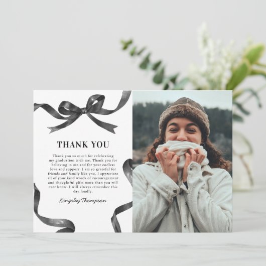 Elegant Bow Graduation Photo Bedankkaart (Staand voorkant)