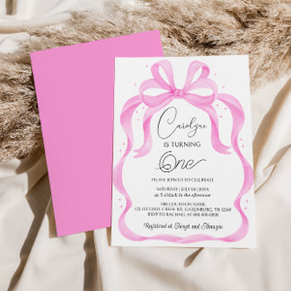 Elégant Bow rose 1er anniversaire Invitation
