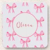 Élégant Bow rose Personnalisé Dessous de verre en (Devant)
