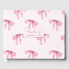 Elegant Bow Roze Meisje Baby shower Gastenboek