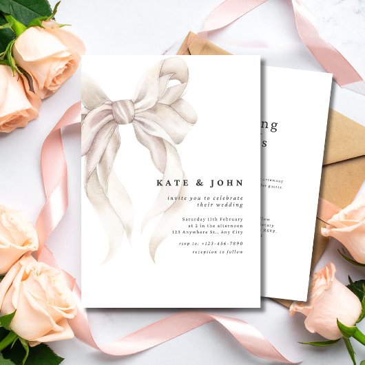 Elegant Bow Wedding Invite, Classic Minimal Modern Kaart