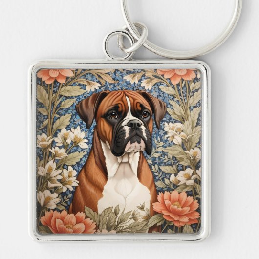 Elegant Boxer Dog William Morris Inspired  Sleutelhanger (Voorkant)