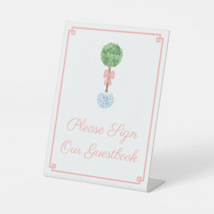Elegant Boxwood Baby Girl Baby shower Guestbook Reclamebord Met Voetstuk