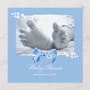 Elegant Boy Baby shower Baby Feet with Blue Bow Kaart
