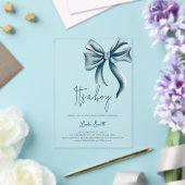 Elegant Boy Blue Bow Baby shower Acryl Uitnodigingen (Insitu (Huwelijk))