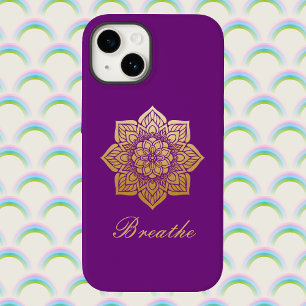 Elegant Breathe Deep Paars en Gold Mandala Case-Mate iPhone 14 Hoesje