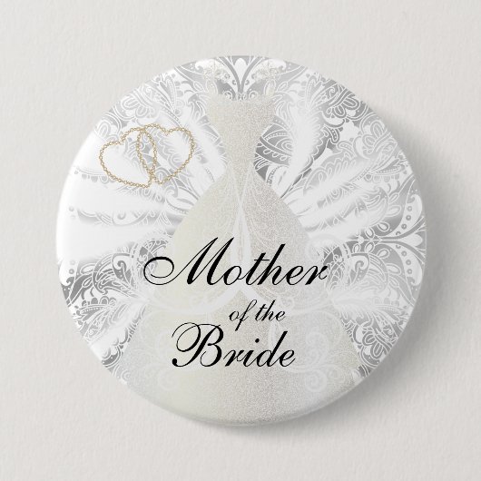 Elegant Bridal Party White Satin Design Ronde Button 7,6 Cm (Voorkant)
