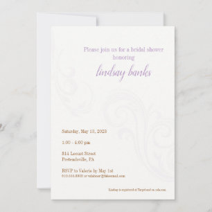 Elegant Bridal Shower Invitation, Lavender Kaart