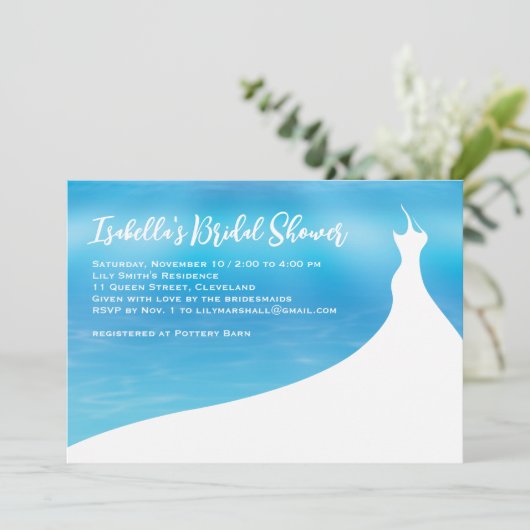 Elegant Bridal Shower Uitnodiging blauwe waterverf (Staand voorkant)