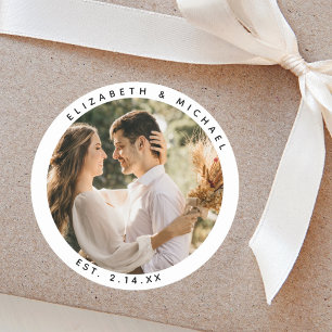 Elegant Bride en Groom Couple Photo Wedding Favor Ronde Sticker