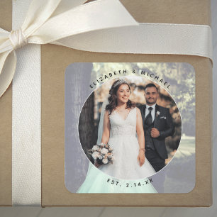 Elegant Bride en Groom Couple Photo Wedding Favor Vierkante Sticker
