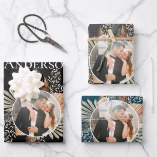 Elegant Bride & Groom Foto/Naam Drie Kleur Inpakpapier Vel