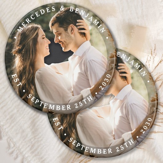 Elegant Bride Groom Modern Foto Name Date Weddensc Button Flesopener