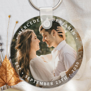 Elegant Bride Groom Modern Foto Name Date Weddensc Sleutelhanger